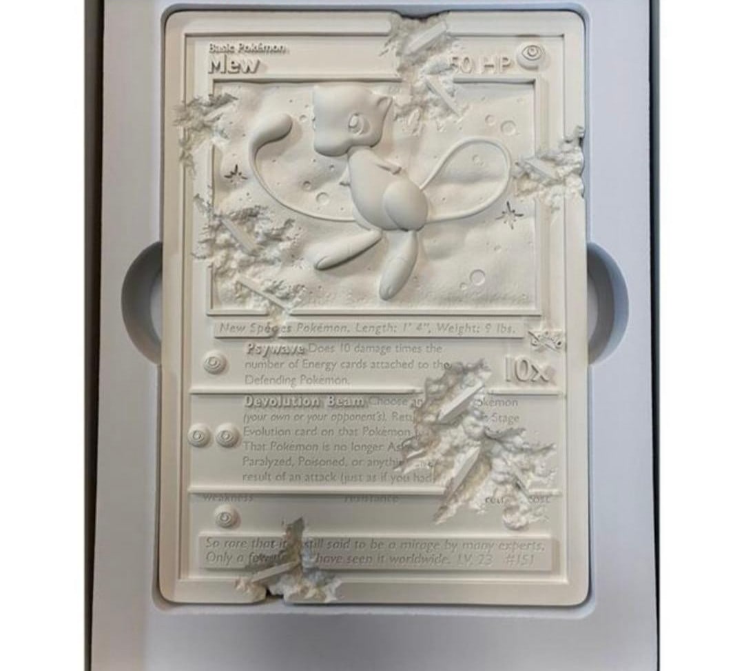 Daniel Arsham x Pokemon Crystalized Mew Card Sculpture?Edition of 500?: Daniel Arsham x Pokemon Crystalized Mew Card Sculpture?Edition of 500? Daniel Arsham x Pokemon Crystalized Mew Card Sculpture, part of an edition of 500, made in Japan with a white crystal material, r