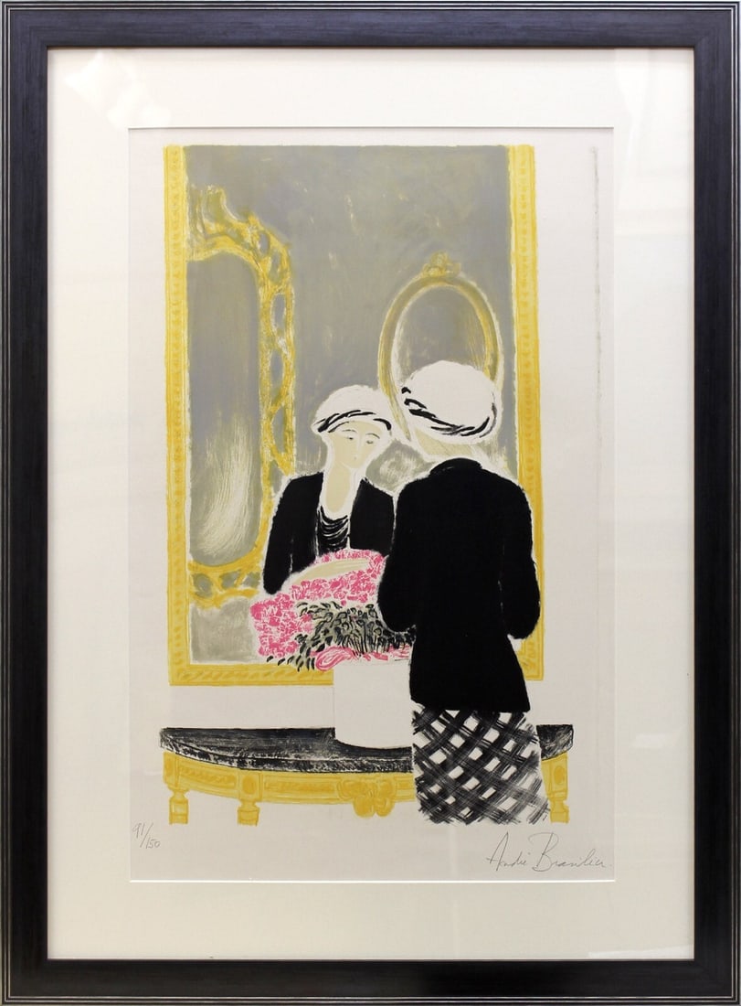 Andre Brasilier Original Lithograph - Beyond the Mirror Signed Framed ED150: Andre Brasilier Original Lithograph - Beyond the Mirror Signed Framed ED150 Andre Brasilier's original portrait lithograph titled 'Beyond the Mirror,' signed and framed, is a limited edition print (ED