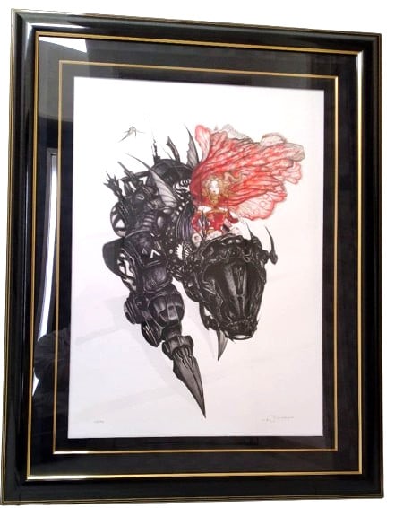 Yoshitaka Amano "Armor II" Giclee Print Lithograph Framed ED80 Signed with COA: Yoshitaka Amano "Armor II" Giclee Print Lithograph Framed ED80 Signed with COA Yoshitaka Amano 'Armor II' giclee print, framed and signed by the artist, measures 39.3 x 31 inches, with a certificate o
