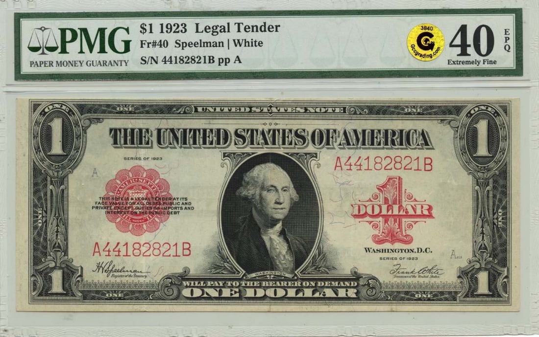 1923 $1 Legal Tender Note FR#40 PMG XF40 EPQ GCC Gold (1 of 1)