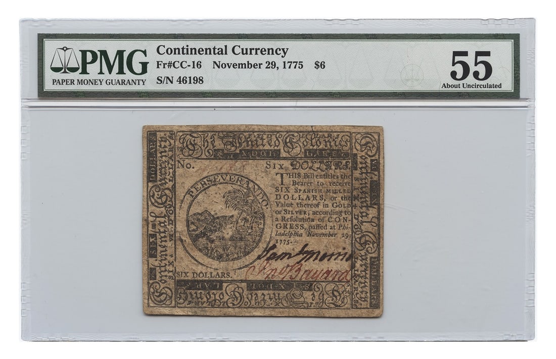 FR. CC-16 Nov 29, 1775 $6 Continental Currency PMG AU55 - $6 (1 of 2)
