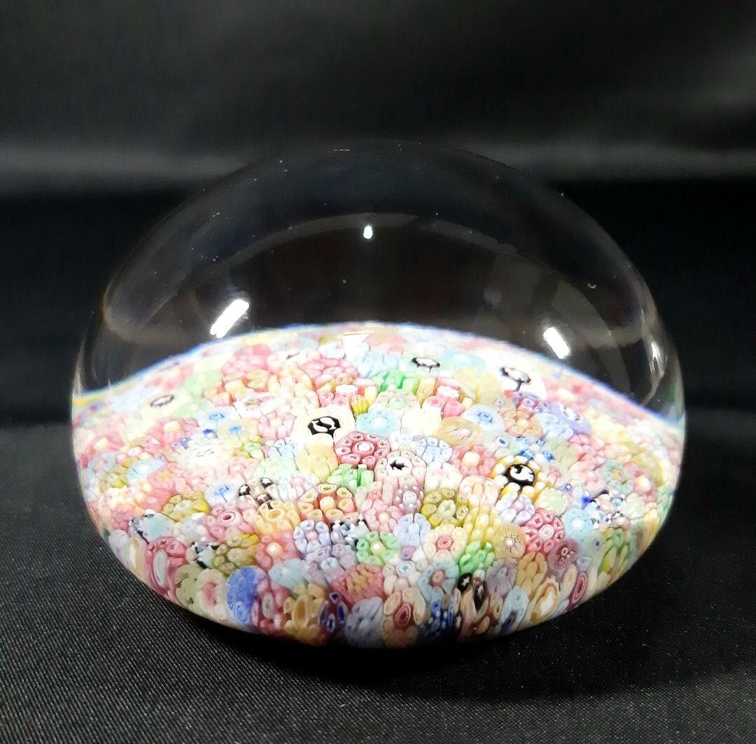 1969 BACCARAT 'Carpet of 12 constellations and flowers' crystal paperweight used - 3