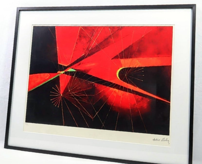 Antoine Pevsner "Naissance de l'Univers" 1973 Original Lithograph Signed Ltd50: Antoine Pevsner "Naissance de l'Univers" 1973 Original Lithograph Signed Ltd50 Antoine Pevsner's original lithograph "Naissance de l'Univers" (1973), signed and framed, from a limited edition of 50, m