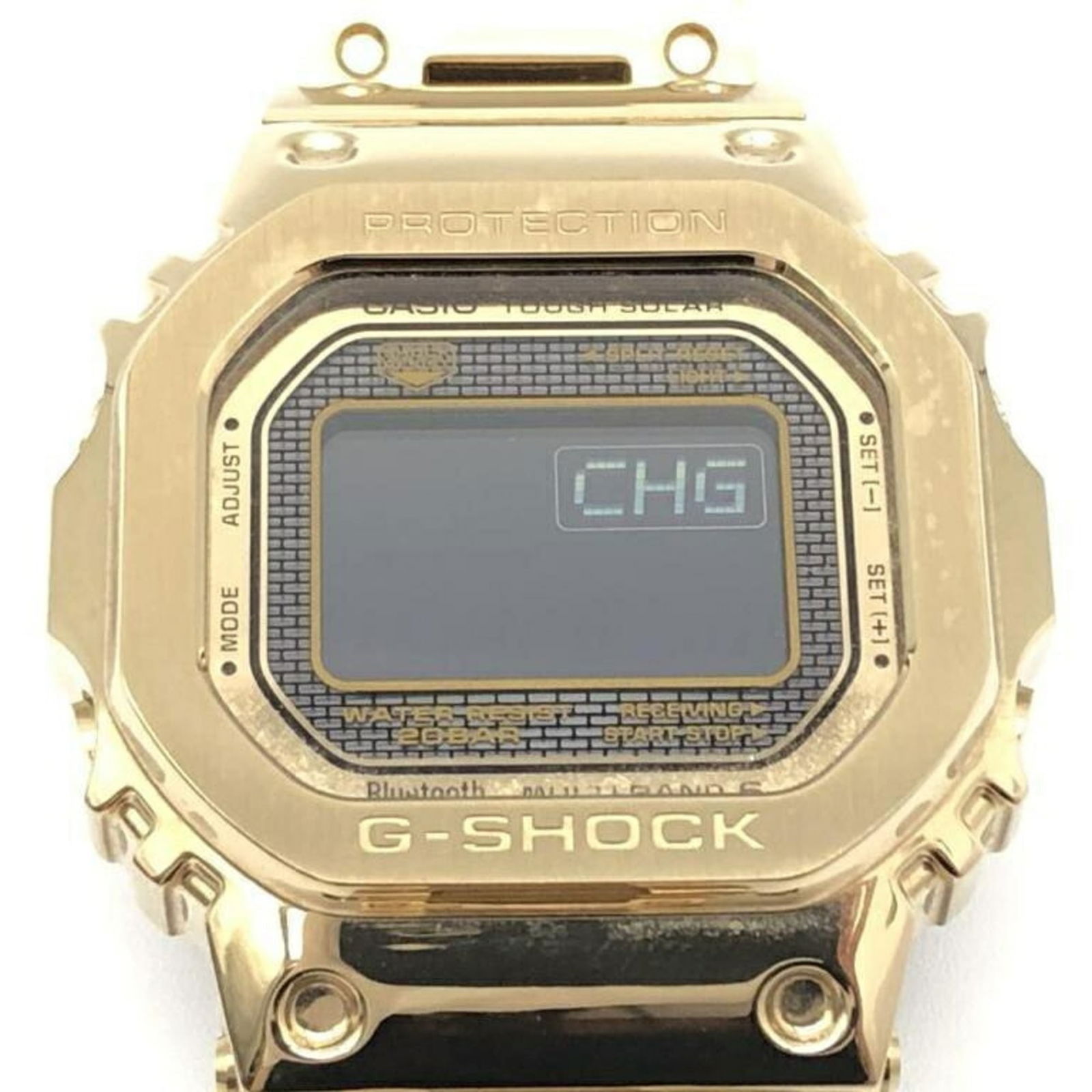 CASIO G-SHOCK GMW-B5000GD Gold Watch: CASIO G-SHOCK GMW-B5000GD Gold Watch Used Casio G-SHOCK GMW-B5000GD gold wristwatch, for men, wrist size 17cm, showing traces of usage. Item Specifics: Brand: Casio Type: Wristwatch Gender: Men Color:
