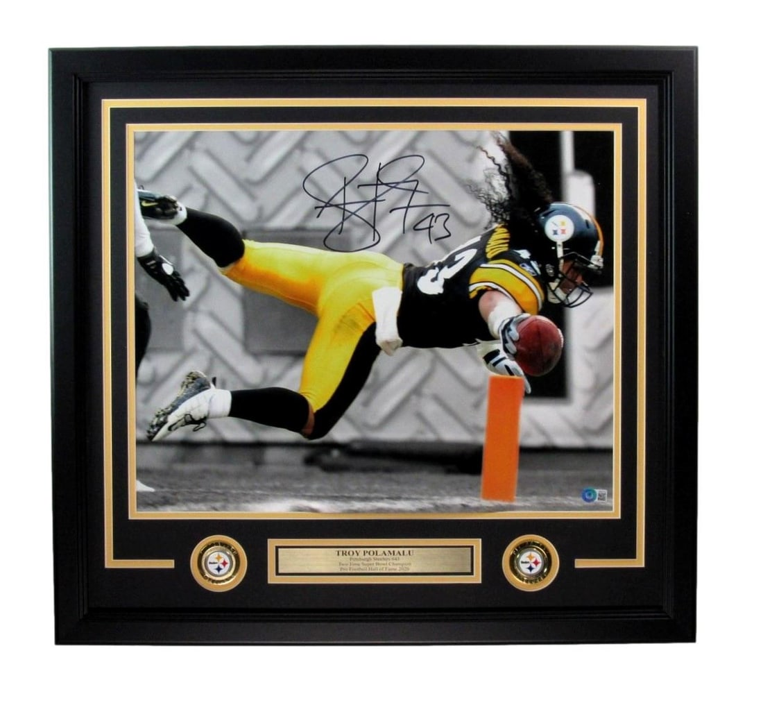 Troy Polamalu HOF Signed 16x20 Photo Pittsburgh Steelers Framed Beckett 192030 (1 of 4)