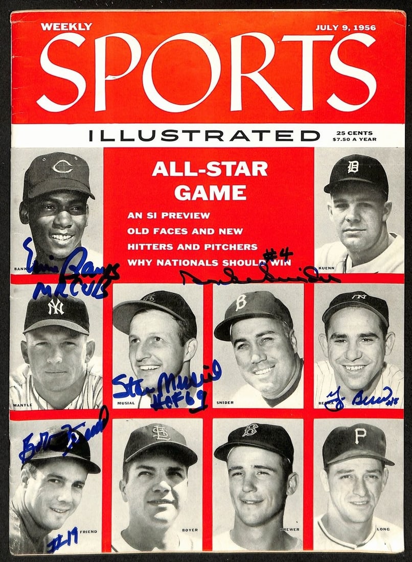 Multi-Signed (5) 1956 Sports Illustrated Magazine Banks Berra Musial HOF 200779 (1 of 1)