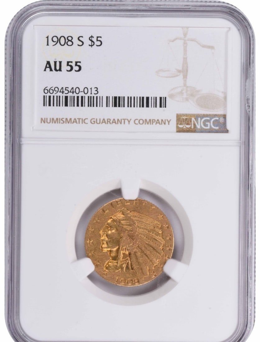 1908-S $5 Gold Indian AU55 NGC (1 of 3)