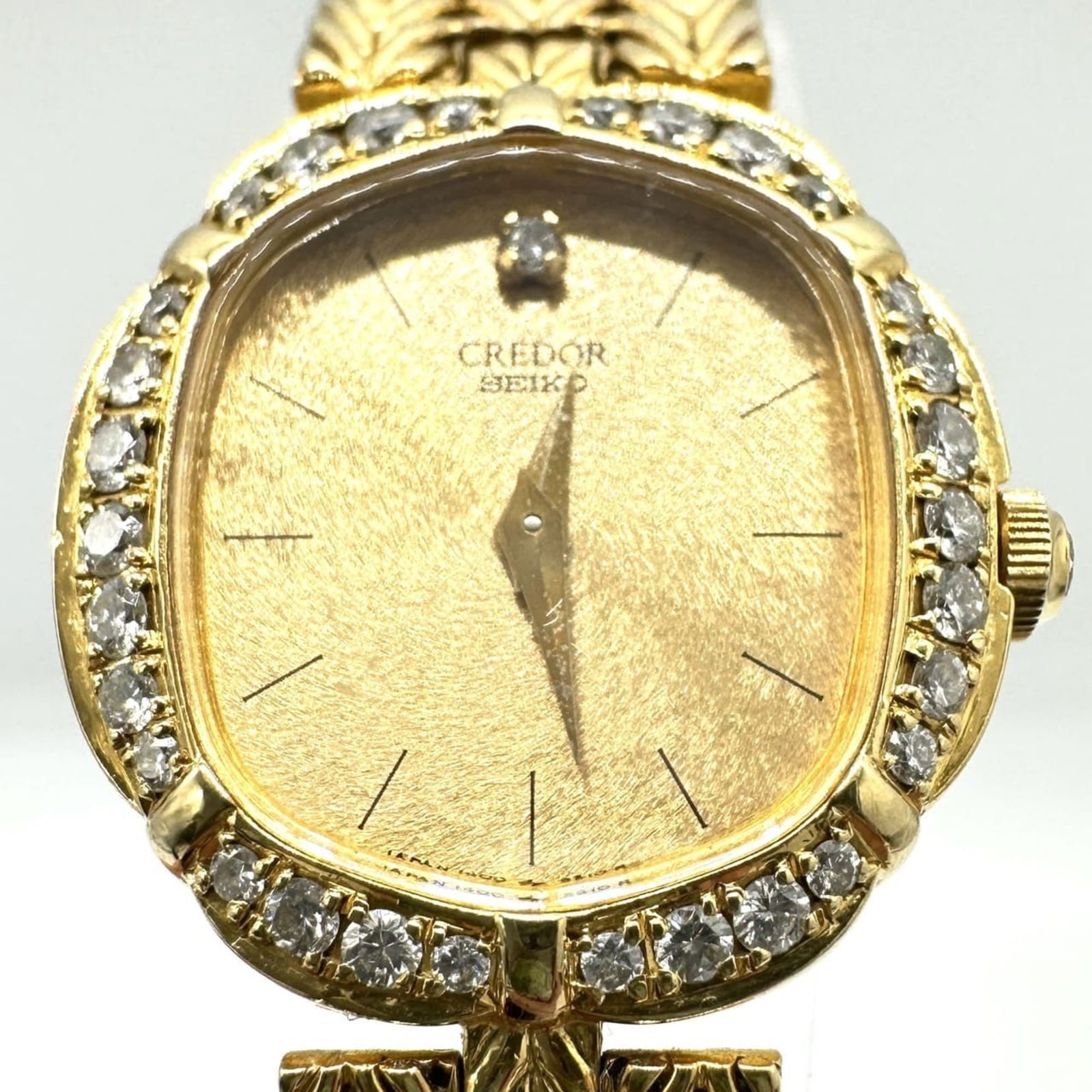 SEIKO Credor Bezel Diamond 18K Yellow Gold 1400-7950 Quartz Wristwatch (1 of 10)