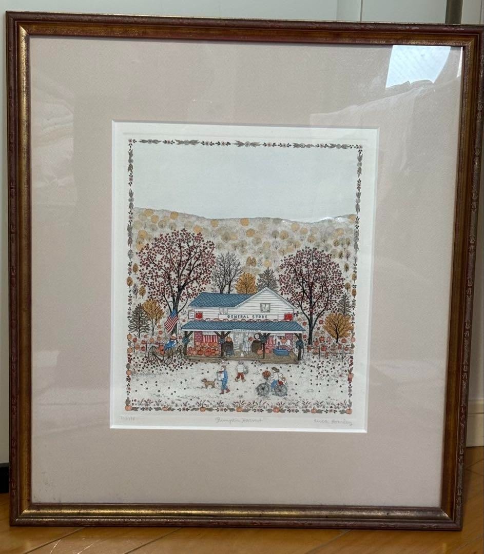 Cuca Romley "Pumpkin Harvest" Lithograph Signed Limited 103/175 Framed: Cuca Romley "Pumpkin Harvest" Lithograph Signed Limited 103/175 Framed Cuca Romley's 'Pumpkin Harvest' lithograph, signed and framed, numbered 103/175, original contemporary art piece, made on paper.