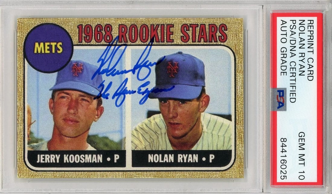 Nolan Ryan "The Ryan Express" Autographed 1968 Rookie Reprint Card (PSA Auto Gem (1 of 2)