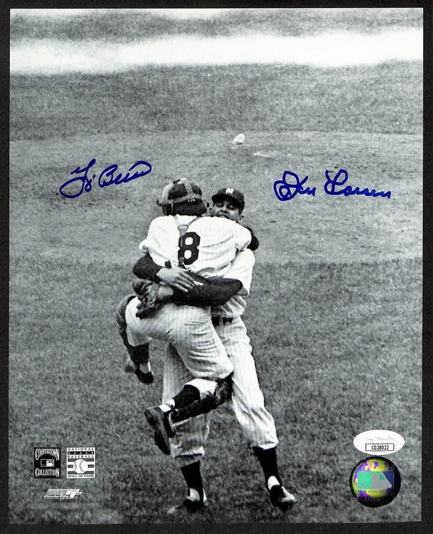 Yogi Berra/Don Larsen Signed 8x10 B/W Photo 1956 Perfect Game Yankees JSA 196837 (1 of 2)