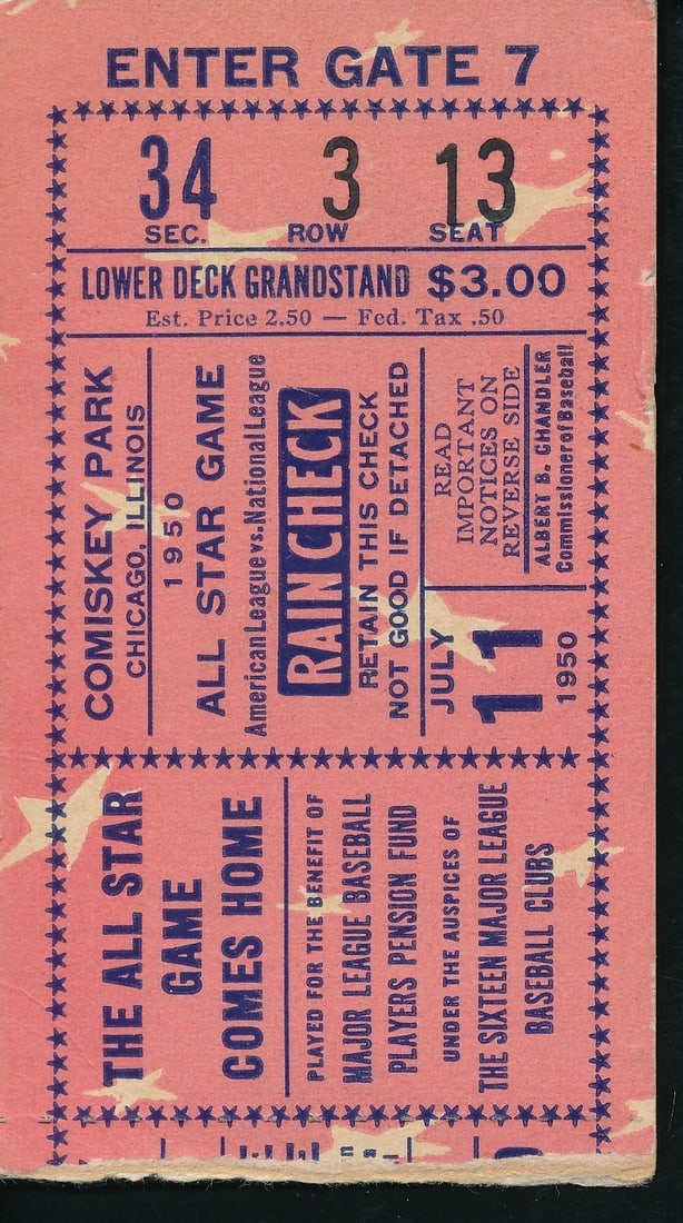 1950 MLB All-Star Game Ticket Stub at Comiskey Park, Chicago, Illinois 193540 (1 of 2)
