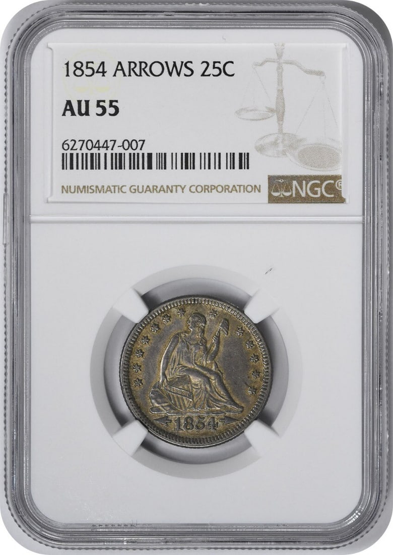 1854 Liberty Seated Silver Quarter AU55 NGC (1 of 1)