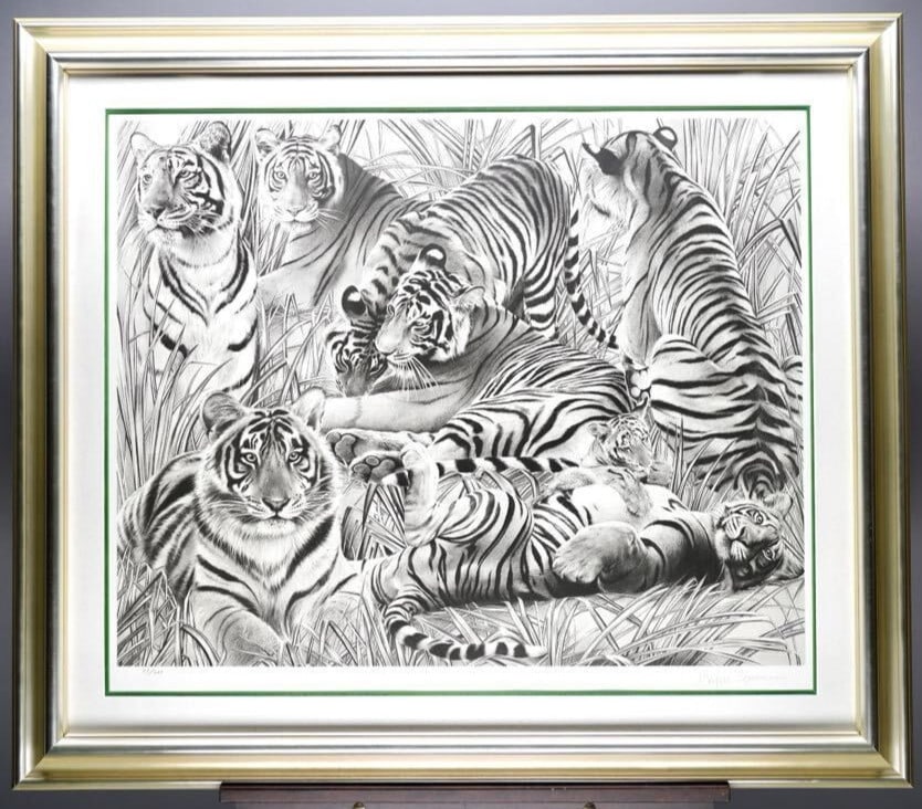 Beppe Spadacini (Italy) Original Silkscreen Print Save the Tigers Signed Framed (1 of 10)