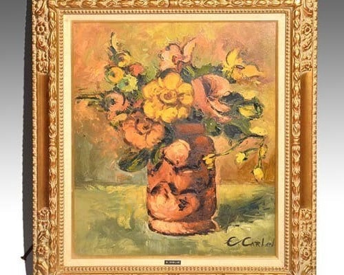 Georges Carlan Flowers Original Oil Painting F10 Still Life French Artist (1 of 3)