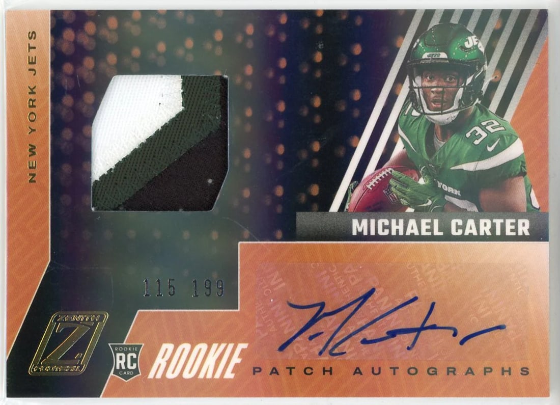 Michael Carter Autographed 2021 Panini Zenith Rookie Patch Card #98 (1 of 2)
