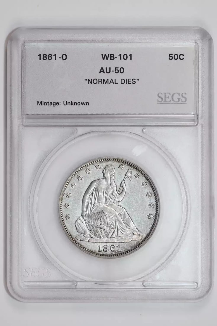 1861-O SEATED LIBERTY HALF DOLLAR 'NORMAL DIES" CHOICE AU (1 of 2)