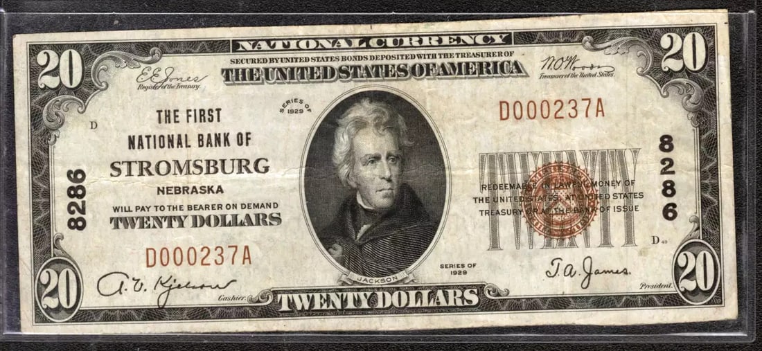 1929 $20 FIRST NATIONAL BANKNOTE CURRENCY STROMSBURG NEBRASKA (237A) (1 of 2)