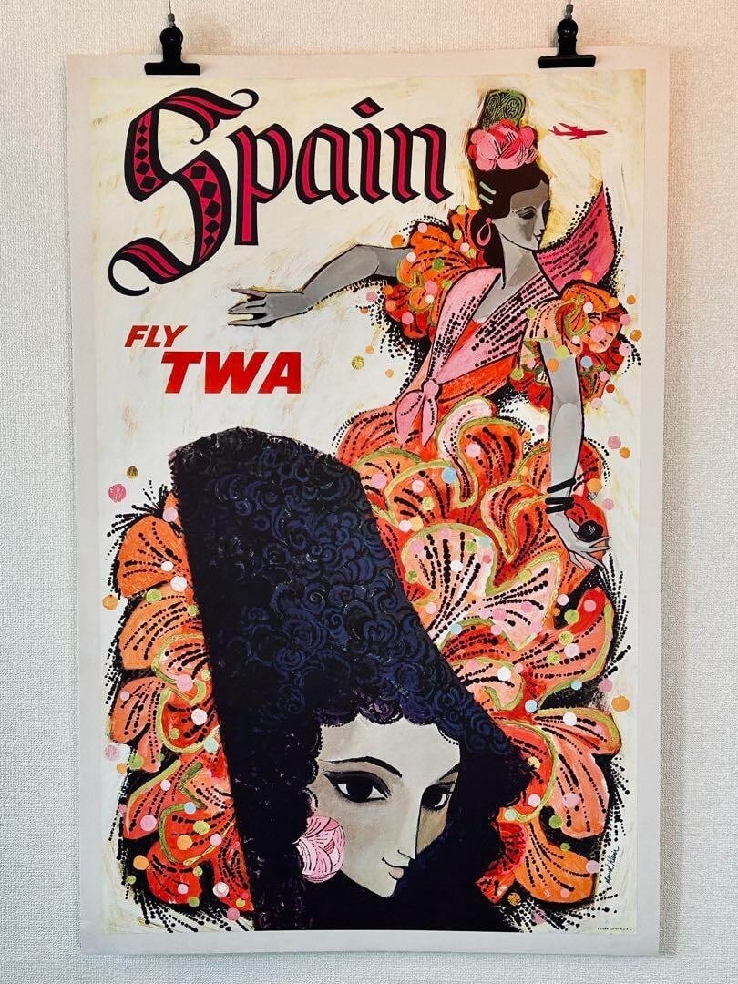 Trans World Airlines Original Vintage Poster - SPAIN FLY TWA Lithograph USA (1 of 9)