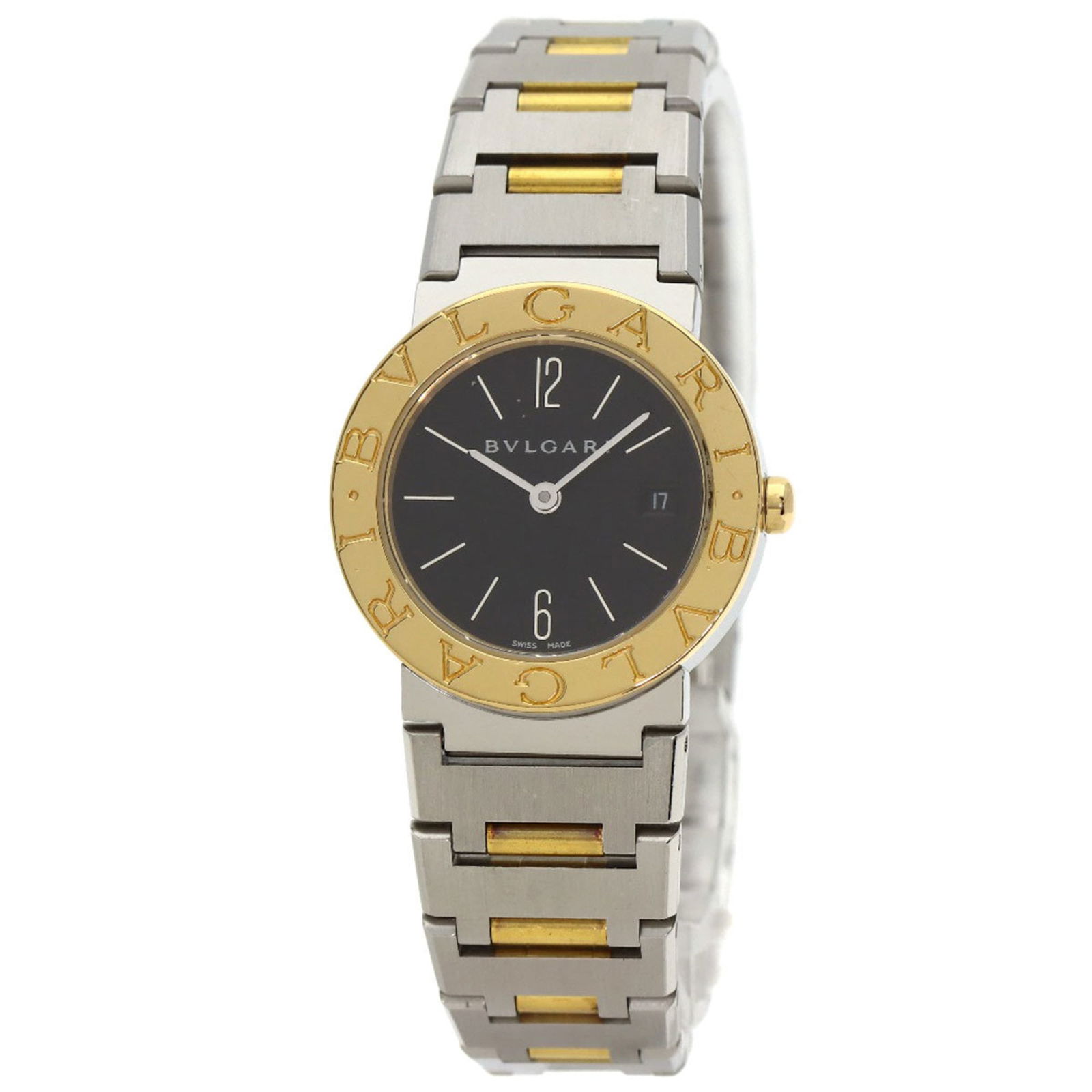 BVLGARI BB26SGD: BVLGARI BB26SGD The BVLGARI BB26SGD is a women's wristwatch featuring a 26mm stainless steel case and an 18K yellow gold and stainless steel band, with a black dial. It is used with some visible trace