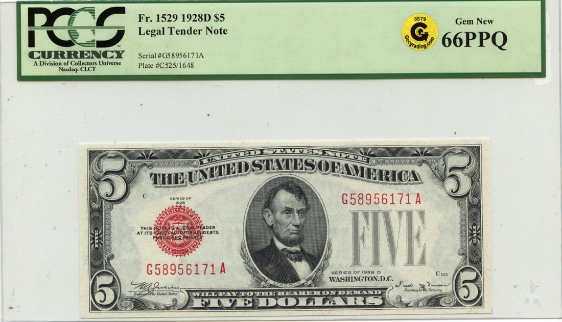1928D $5 Legal Tender Note FR#1529 PCGS GEM 66 PPQ GCC Gold (1 of 1)
