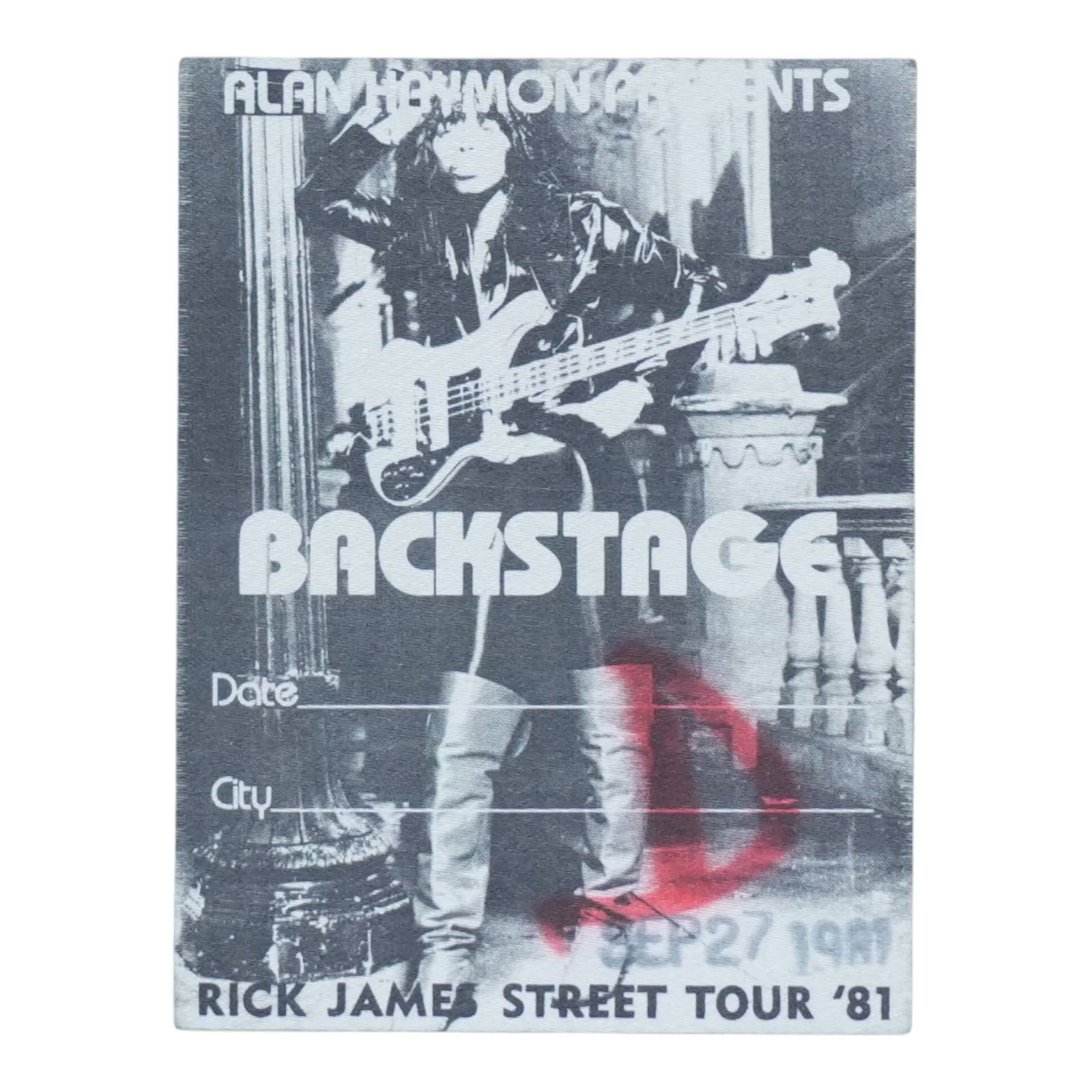 1981 Rick James Backstage Pass: 1981 Rick James Backstage Pass Original vintage 1981 Rick James backstage pass, in good condition. Item Specifics: Art-Style: ["gid://shopify/Metaobject/217725010211"] Material: ["gid://shopify/Metaob