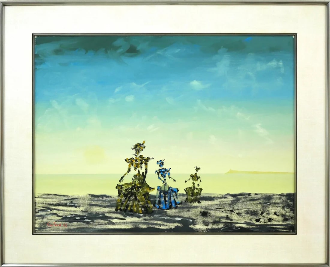 Lucien COUTAUD "Three Ladies by the Sea" Gouache Signed Framed 1963 (1 of 9)