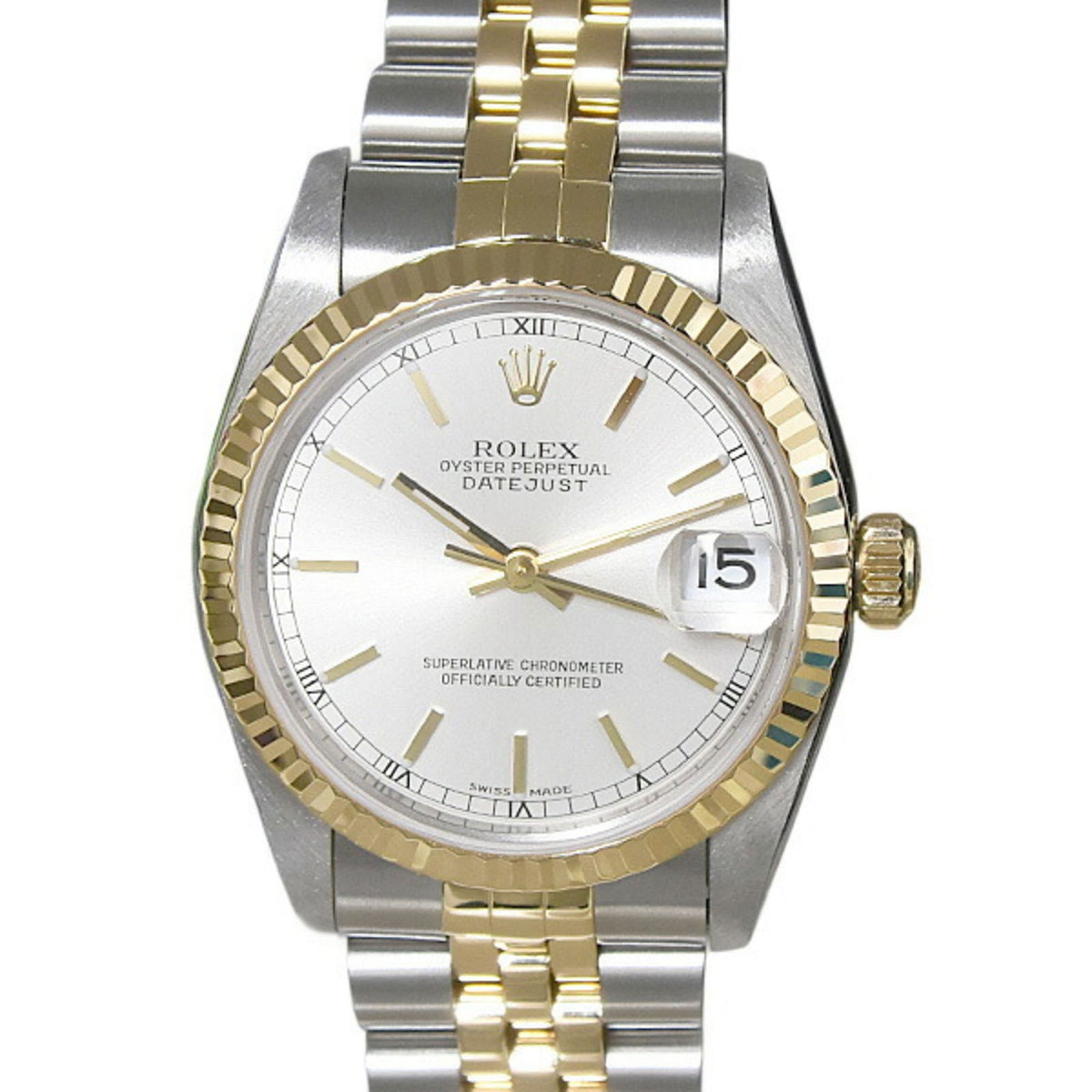 Rolex Datejust 31 Automatic Watch: Rolex Datejust 31 Automatic Watch Rolex Datejust 31 automatic wristwatch designed for unisex wear, featuring a stainless steel and yellow gold case and band, with a silver dial and a 33mm case