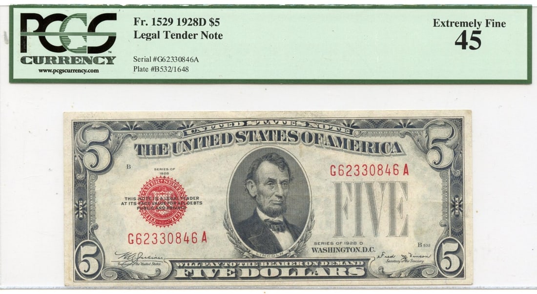 1928D $5 Legal Tender Note FR#1529 PCGS EF45 (1 of 1)