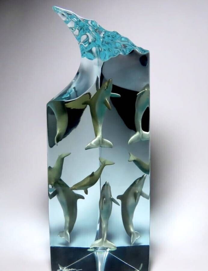 Christian Riese Lassen Signed Dolphin Sculpture Marine Art figure Ornaments (1 of 11)