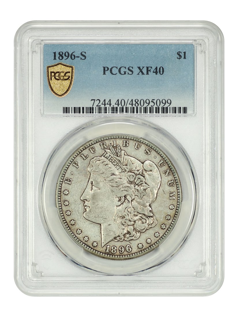1896-S $1 PCGS XF40 - Morgan Dollar: 1896-S $1 PCGS XF40 - Morgan Dollar 1896-S Morgan Dollar graded PCGS XF40, circulated with certification number 48095099, minted in San Francisco. Item Specifics: Certification: PCGS Certification Num