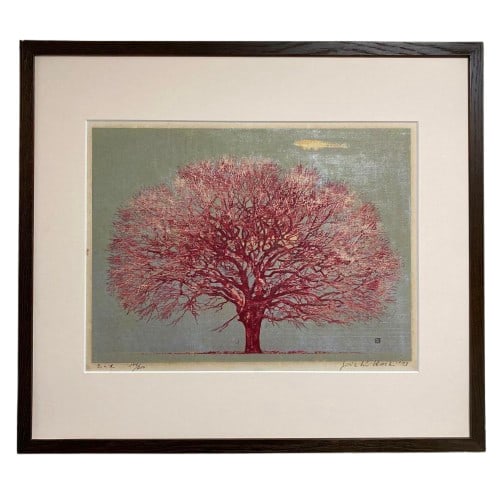Genuine Work Guarantee Hoshi Joichi Red Tree 1973 Woodblock Print 156/200 (1 of 14)