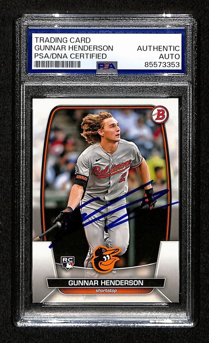 Gunnar Henderson Signed/Auto On Card 2023 Bowman Card #65 PSA/DNA 198760 (1 of 2)