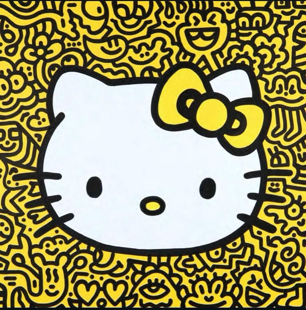 Mr. Doodle "Kitty Yellow 2021" Original Neosilkscreen print 50 50 cm New (1 of 3)