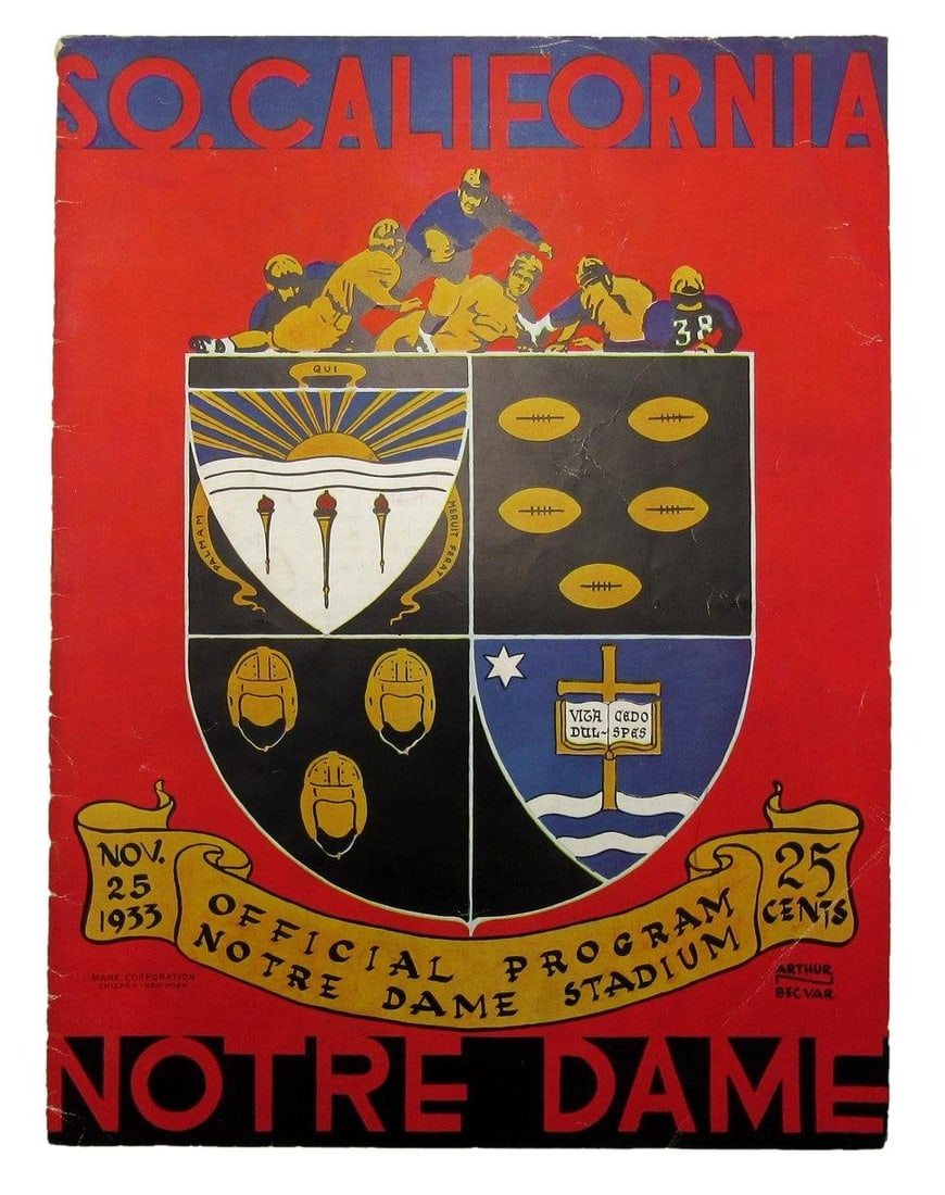 Nov. 25, 1933 So. California vs. Notre Dame NCAA Football Game Program 195583: Nov. 25, 1933 So. California vs. Notre Dame NCAA Football Game Program 195583 Original program for the NCAA Football game between Southern California and Notre Dame on November 25, 1933. Item