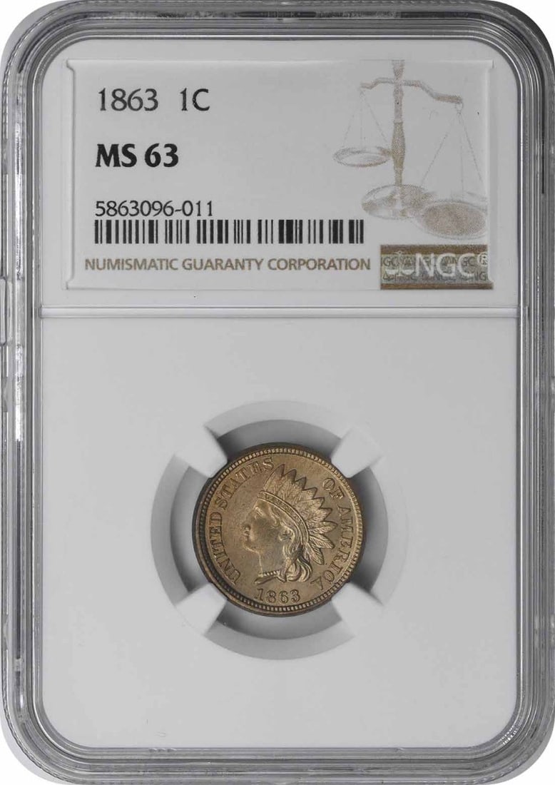 1863 Indian Cent MS63 NGC: 1863 Indian Cent MS63 NGC Uncirculated 1863 Indian Cent certified by NGC with a grade of MS63, originating from the United States, made of copper. Item Specifics: Country Of Origin: United States