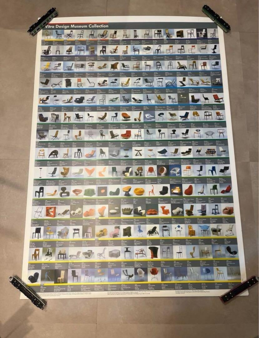 VINTAGE VITRA MUSEUM MID CENTURY MODERN DESIGN CHAIR POSTER EAMES PANTON Rolled: VINTAGE VITRA MUSEUM MID CENTURY MODERN DESIGN CHAIR POSTER EAMES PANTON Rolled Vitra Museum mid-century modern design chair poster from Germany, rolled, representing the Modern Chair Collection. 
