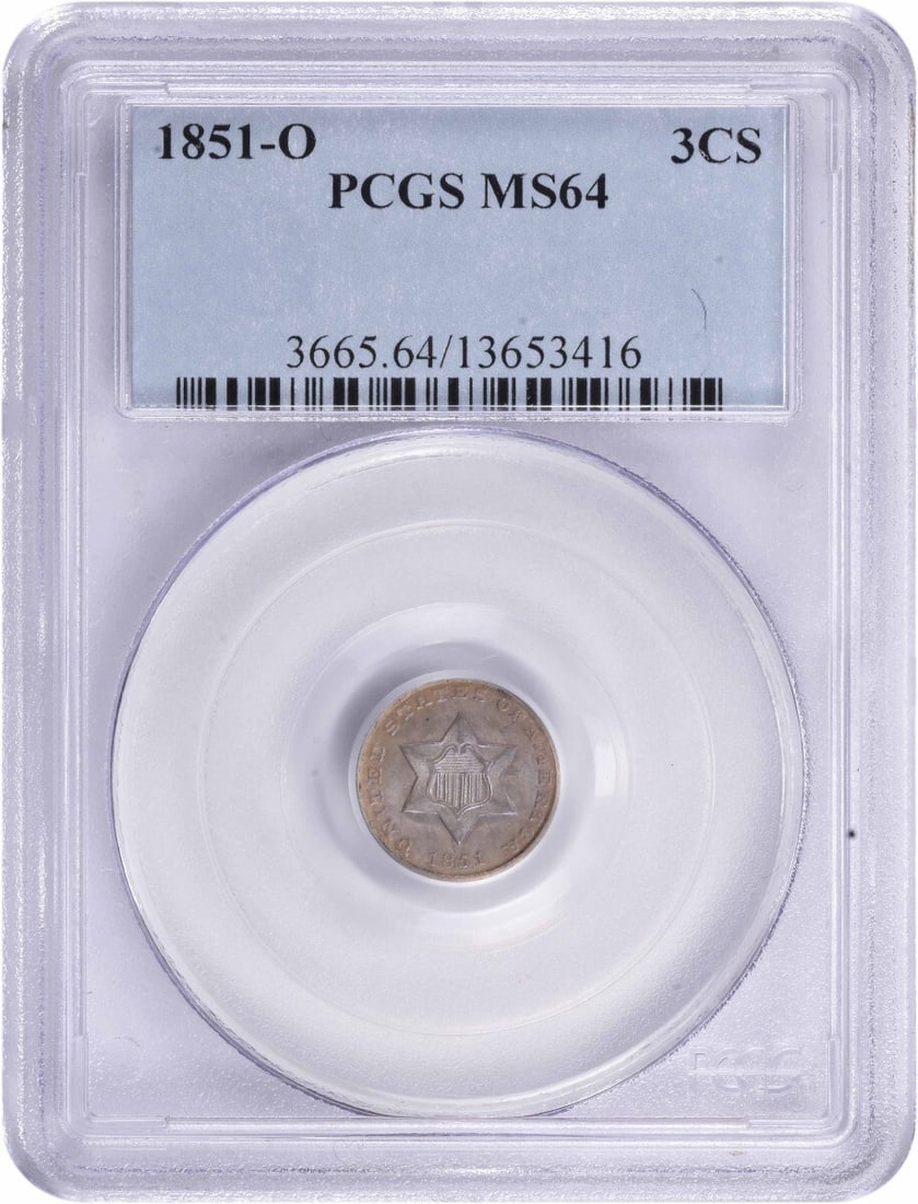 1851-O Three Cent Silver MS64 PCGS (1 of 3)