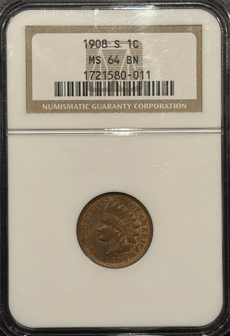 1908-S INDIAN CENT NGC MS64BN (1 of 3)