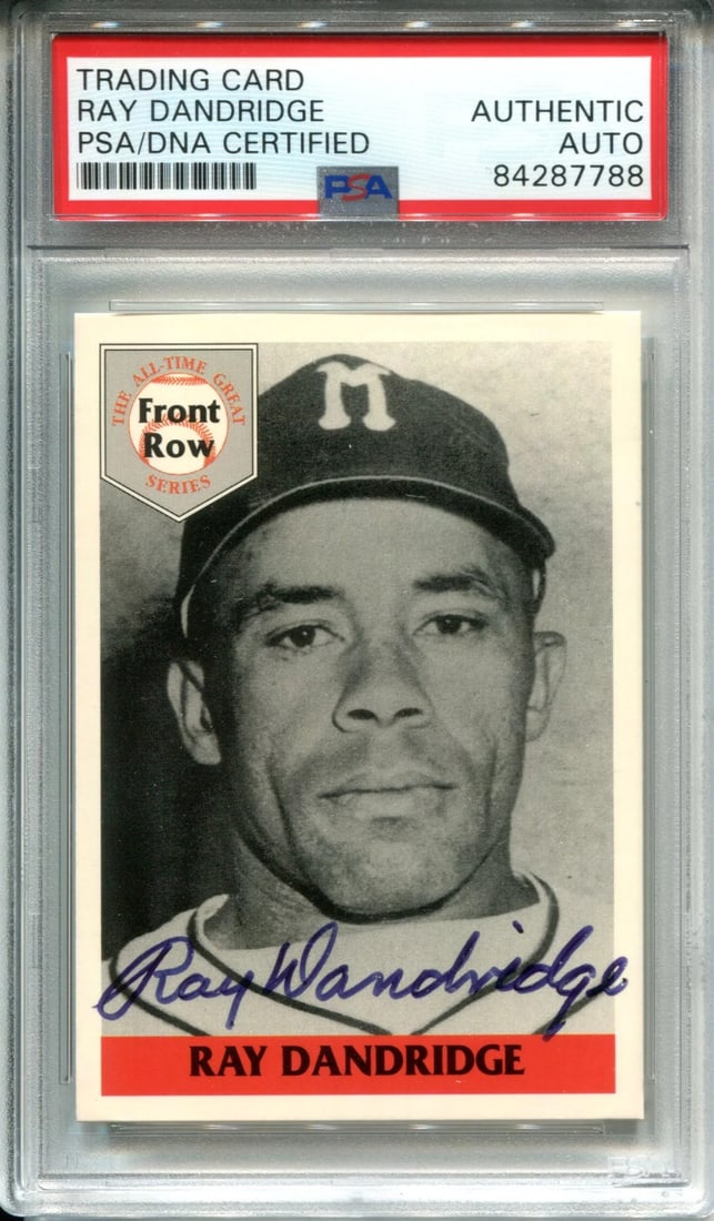 Ray Dandridge Autographed 1992 Front Row Card (PSA): Ray Dandridge Autographed 1992 Front Row Card (PSA) Ray Dandridge autographed 1992 Front Row baseball card, signed in blue sharpie, authenticity provided by Professional Sports Authenticator (PSA). 