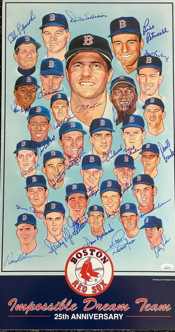 Boston Red Sox Hall Of Famers & Stars Signed Color Print (JSA): Boston Red Sox Hall Of Famers & Stars Signed Color Print (JSA) Signed color print of the Boston Red Sox hall of famers and stars, measuring 13 1/2" x 25", featuring 27 signatures authenticated by