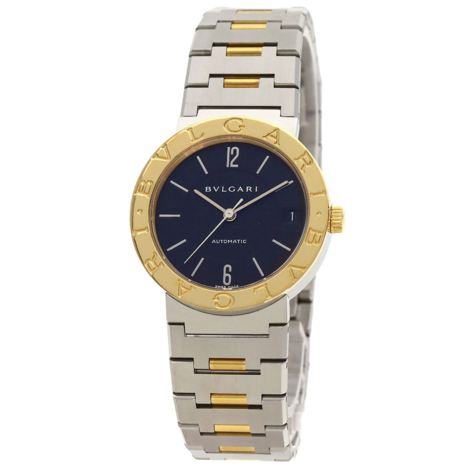 BVLGARI BB33SGD: BVLGARI BB33SGD Bvlgari BB33SGD men's wristwatch, featuring a stainless steel and 18K yellow gold band, black dial, 33mm case diameter, in very good used condition. Item Specifics: Brand: Bvlgari