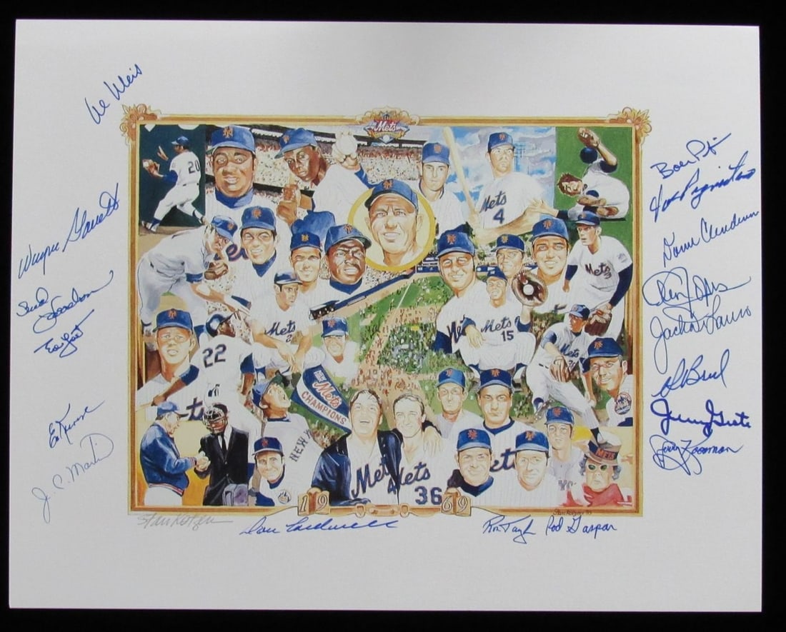 1969 Mets Team Signed (17) 11x14 Kotzen Litho Print WS Champions 187333: 1969 Mets Team Signed (17) 11x14 Kotzen Litho Print WS Champions 187333 This original 11x14 lithograph print signed by 17 members of the 1969 New York Mets is a commemorative item celebrating their