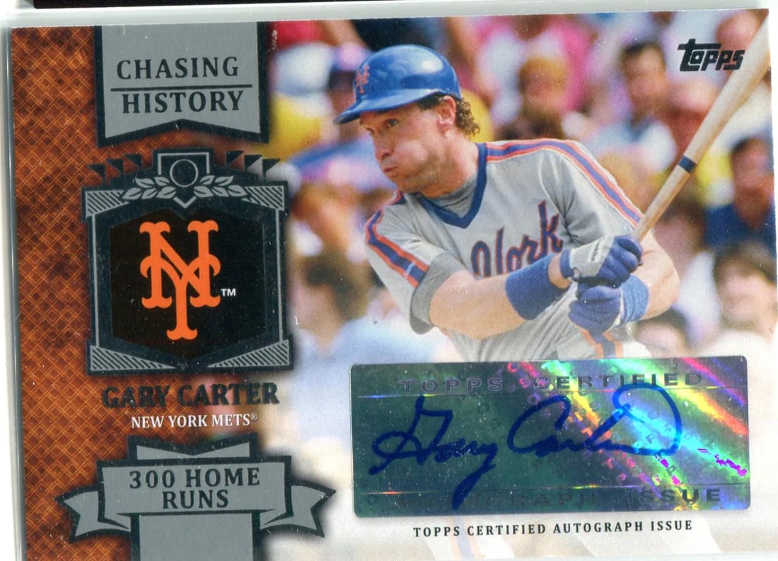 Gary Carter 2013 Topps Chasing History 300 Home Runs Autographed Card: Gary Carter 2013 Topps Chasing History 300 Home Runs Autographed Card 2013 Topps Chasing History autographed card celebrating Gary Carter's achievement of 300 home runs. Item Specifics: Gary Carter