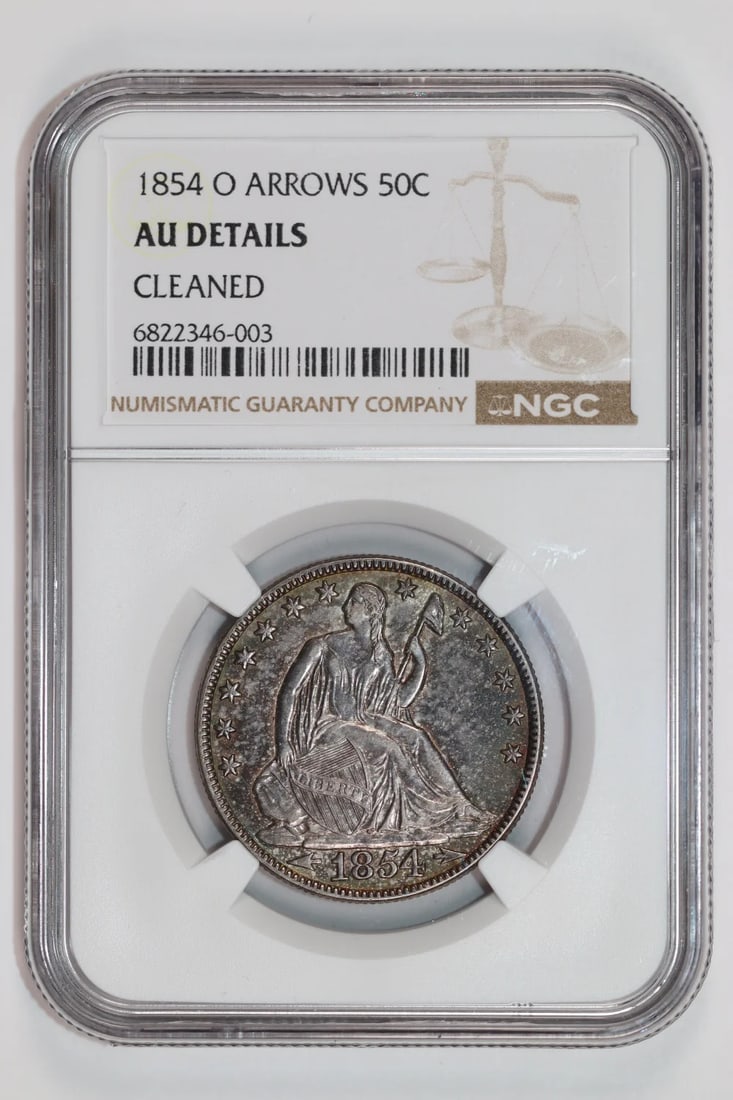 1854-O ARROWS SEATED LIBERTY HALF DOLLAR NGC AU DETAILS (1 of 2)