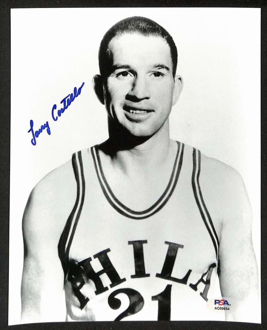 Larry Costello HOF Signed/Autographed 8x10 Photo Philadelphia 76ers PSA 195002: Larry Costello HOF Signed/Autographed 8x10 Photo Philadelphia 76ers PSA 195002 Larry Costello HOF signed 8x10 photo from the Philadelphia 76ers, originally signed, includes PSA certification. Item