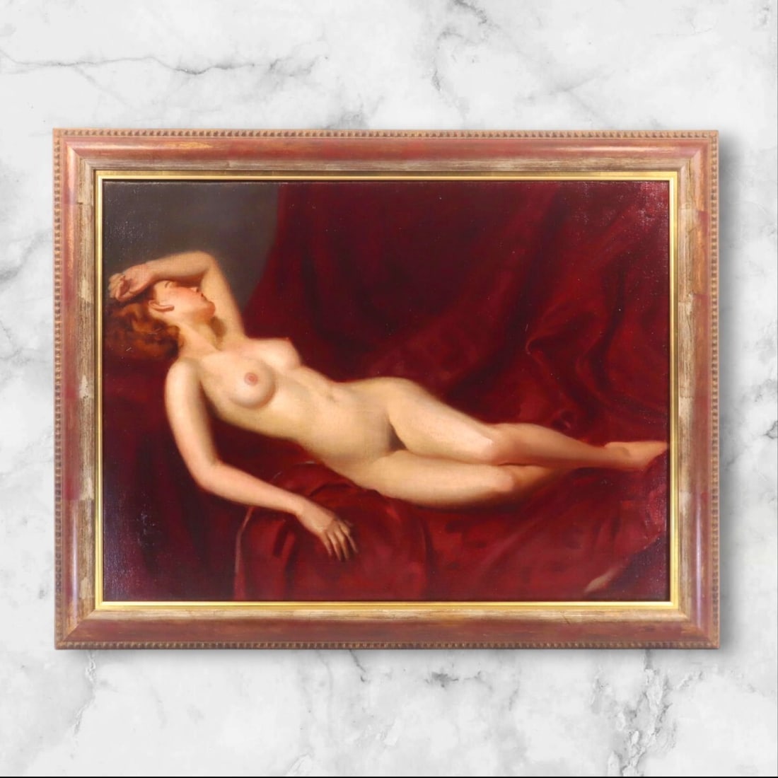 Gyula Asztalos (19001972) "Reclining Nude" Original Oil Painting P25 Hungarian: Gyula Asztalos (19001972) "Reclining Nude" Original Oil Painting P25 Hungarian Original large oil painting titled "Reclining Nude" by Gyula Asztalos, framed, one-of-a-kind, depicting a female nude,