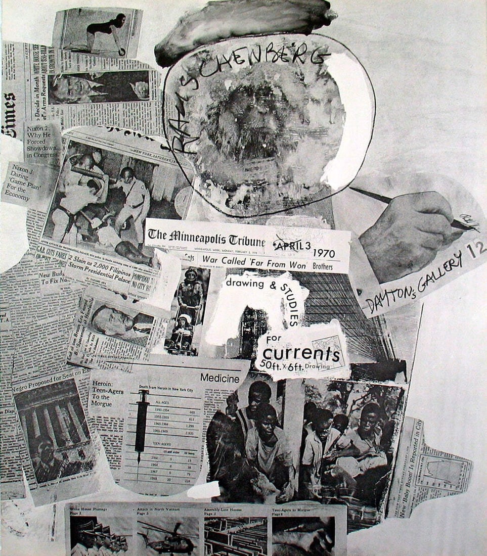 ROBERT RAUSCHENBERG Currents 35.25" x 30.5" 1970 Poster Pop Art: ROBERT RAUSCHENBERG Currents 35.25" x 30.5" 1970 Poster Pop Art Robert Rauschenberg's 'Currents' is a 1970 offset lithograph in mint condition, measuring 35.25" x 30.5" and produced in an edition of 5