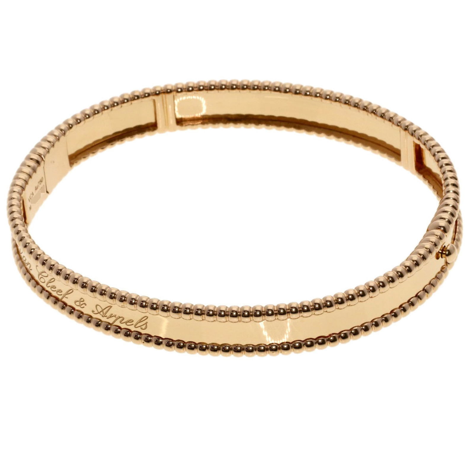 Pink Gold Van Cleef & Arpels Charm Bracelet: Pink Gold Van Cleef & Arpels Charm Bracelet The Pink Gold Van Cleef & Arpels charm bracelet, designed for women, is crafted from 18K pink gold and measures 16.5 cm in length, showing signs of wear but