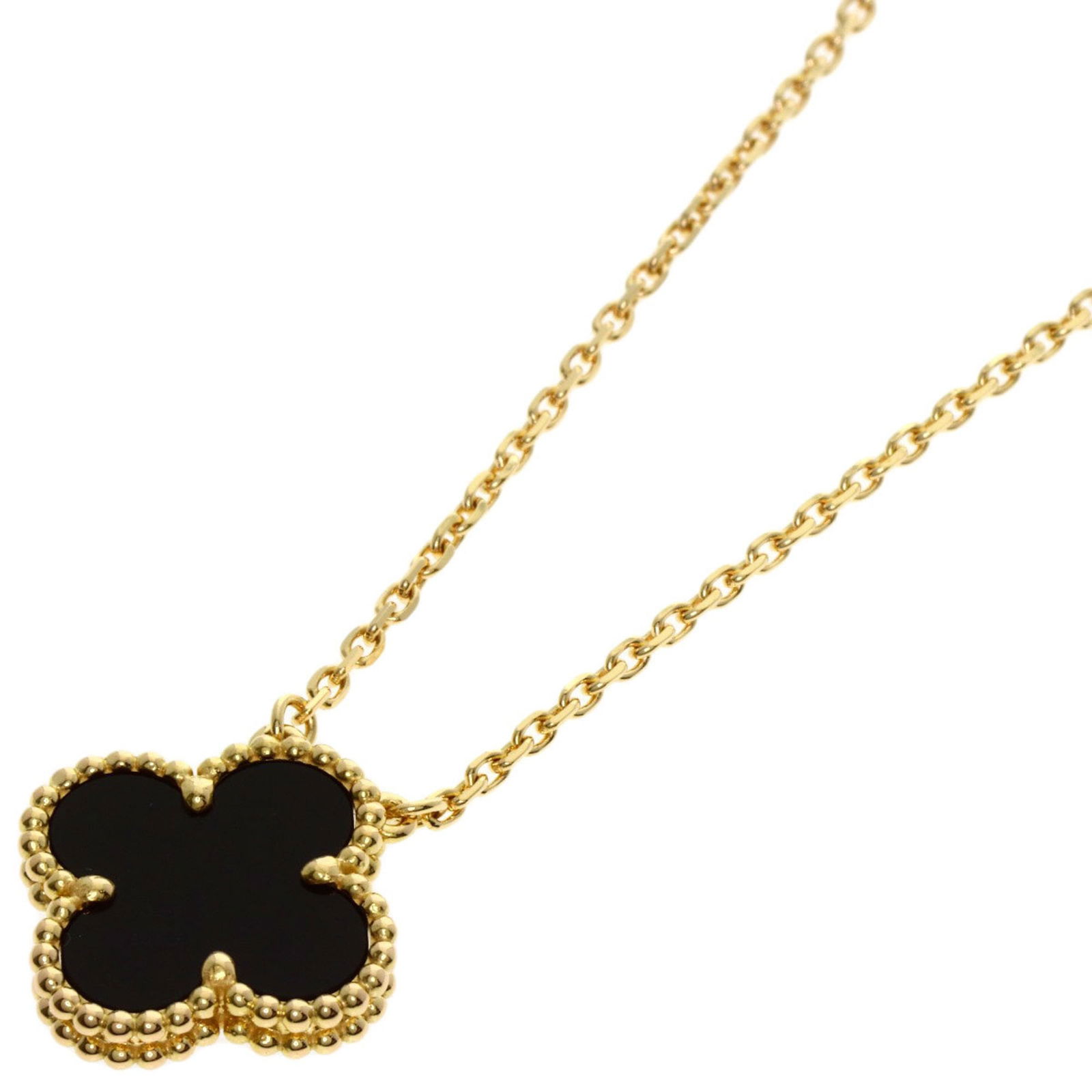 Gold Van Cleef & Arpels Yellow: Gold Van Cleef & Arpels Yellow Van Cleef & Arpels 18K yellow gold necklace for women features an onyx pendant sized 15mm x 15mm and a necklace circumference of 47 cm. It is in very good condition with